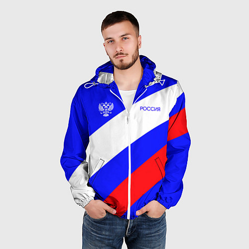 Мужская ветровка Россия с гербом и цветами флага / 3D-Белый – фото 3