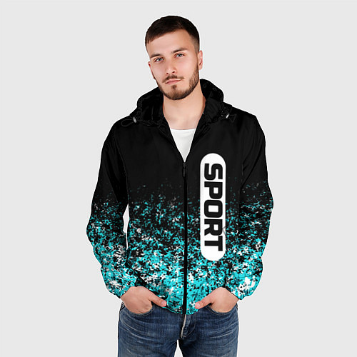 Мужская ветровка Sport чёрно-голубой пятнистый / 3D-Черный – фото 3
