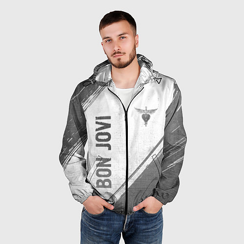 Мужская ветровка Bon Jovi - white gradient вертикально / 3D-Черный – фото 3