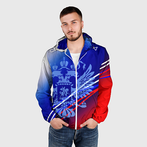 Мужская ветровка Герб России и градиент бело-сине-красный / 3D-Белый – фото 3