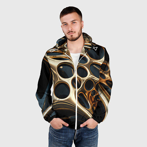Мужская ветровка Черно-золотая абстракция / 3D-Белый – фото 3