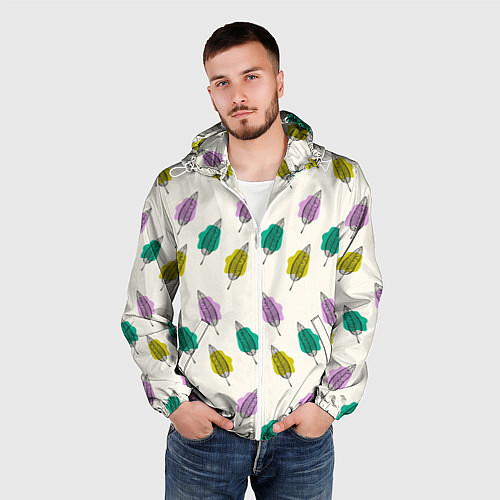 Мужская ветровка Листья на пятнах / 3D-Белый – фото 3
