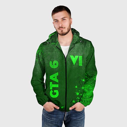 Мужская ветровка GTA 6 - green gradient вертикально / 3D-Черный – фото 3