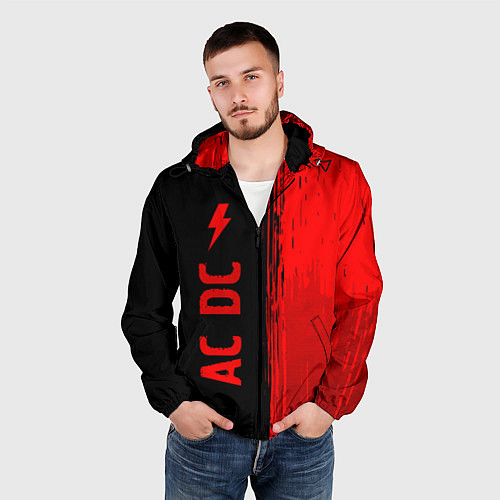 Мужская ветровка AC DC - red gradient по-вертикали / 3D-Черный – фото 3