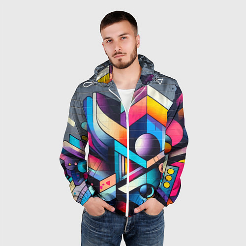 Мужская ветровка Геометрическое абстрактное граффити / 3D-Белый – фото 3