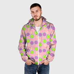 Ветровка с капюшоном мужская Цитрусовый розовый, цвет: 3D-белый — фото 2