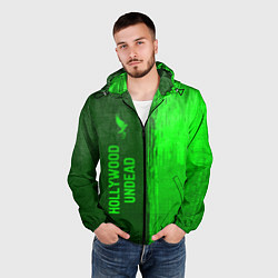 Ветровка с капюшоном мужская Hollywood Undead - green gradient по-вертикали, цвет: 3D-черный — фото 2