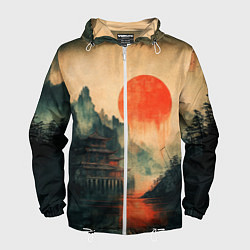 Ветровка с капюшоном мужская Старый Японский монастырь, цвет: 3D-белый