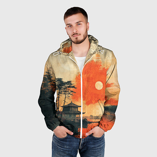 Мужская ветровка Рыбацкий дом на закате / 3D-Белый – фото 3