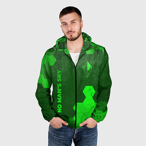 Мужская ветровка No Mans Sky - green gradient вертикально / 3D-Черный – фото 3