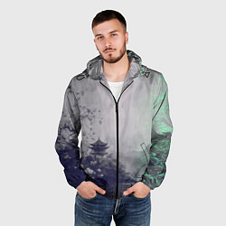 Ветровка с капюшоном мужская Рыбацкий домик на берегу озера, цвет: 3D-черный — фото 2