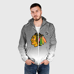 Ветровка с капюшоном мужская Чикаго Блэкхокс - геометрический паттерн с градиен, цвет: 3D-белый — фото 2