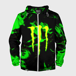 Ветровка с капюшоном мужская Monster energy кислотное лого огонь, цвет: 3D-белый