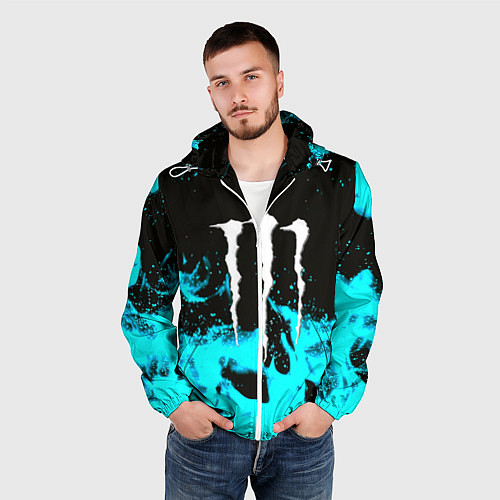 Мужская ветровка Monster energy голубой огонь / 3D-Белый – фото 3