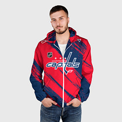 Ветровка с капюшоном мужская Вашингтон Кэпиталз - бырзги красок, цвет: 3D-белый — фото 2