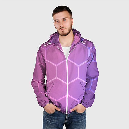 Мужская ветровка Розовые неоновые соты / 3D-Белый – фото 3