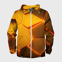 Ветровка с капюшоном мужская Желтые неоновые соты - текстура, цвет: 3D-белый