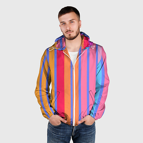 Мужская ветровка Теплые цветные полосы / 3D-Белый – фото 3