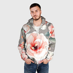 Ветровка с капюшоном мужская Нежные цветы, цвет: 3D-белый — фото 2