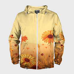 Ветровка с капюшоном мужская Цветы на закате, цвет: 3D-белый
