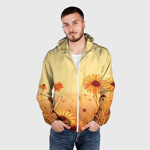 Мужская ветровка Цветы на закате / 3D-Белый – фото 3