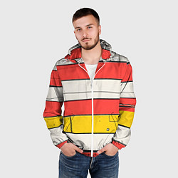 Ветровка с капюшоном мужская Красные полоски, цвет: 3D-белый — фото 2
