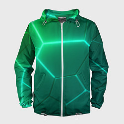 Ветровка с капюшоном мужская Зеленые неоновые плитки, цвет: 3D-белый