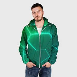 Ветровка с капюшоном мужская Зеленые неоновые плитки, цвет: 3D-белый — фото 2