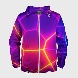 Ветровка с капюшоном мужская Синие плиты с фиолетовым свечением, цвет: 3D-белый