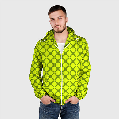 Мужская ветровка Желто зеленый неоновый узор ретро в горох / 3D-Белый – фото 3
