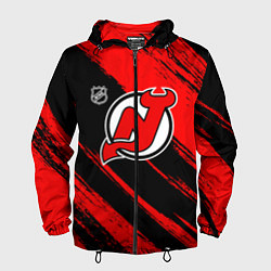 Ветровка с капюшоном мужская Нью Джерси Девилз - красные потертости, цвет: 3D-черный