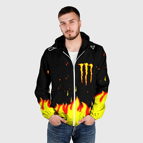 Мужская ветровка Monster energy fire steel / 3D-Белый – фото 3