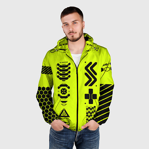 Мужская ветровка Кибер текстура - ядовитая / 3D-Черный – фото 3