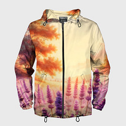 Ветровка с капюшоном мужская Поле цветочное, цвет: 3D-черный