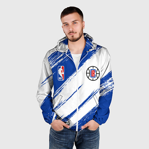 Мужская ветровка Клипперс - синяя краска / 3D-Белый – фото 3