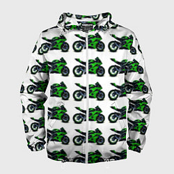Ветровка с капюшоном мужская Motorbike green, цвет: 3D-белый