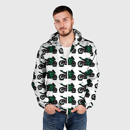 Мужская ветровка Motorbike dark green / 3D-Белый – фото 3