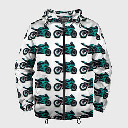 Ветровка с капюшоном мужская Motorbike light blue, цвет: 3D-черный