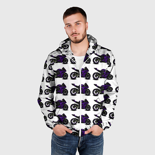 Мужская ветровка The motorcycle is dark purple / 3D-Белый – фото 3