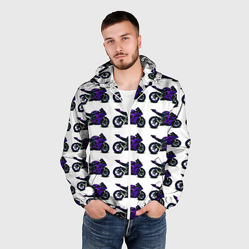 Мужская ветровка Motorcycle purple gloss / 3D-Белый – фото 3