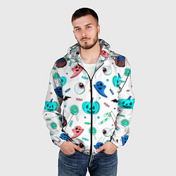 Ветровка с капюшоном мужская Halloween light blue pumpkin, цвет: 3D-черный — фото 2