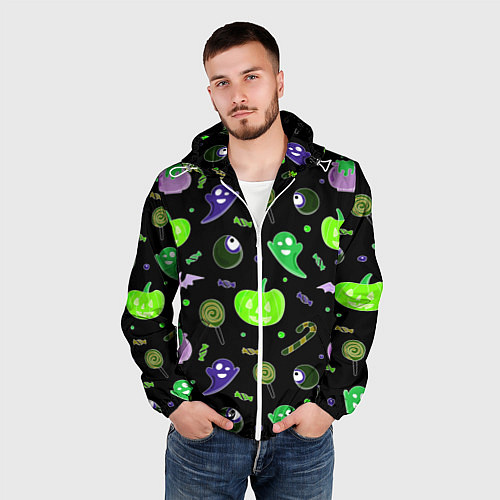 Мужская ветровка Halloween black pumpkin pattern / 3D-Белый – фото 3