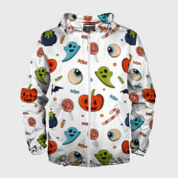Ветровка с капюшоном мужская Halloween pumpkin show, цвет: 3D-белый