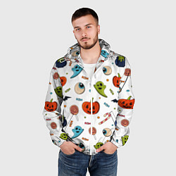 Ветровка с капюшоном мужская Halloween pumpkin show, цвет: 3D-белый — фото 2