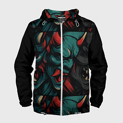 Ветровка с капюшоном мужская Демоны Они - нейроарт, цвет: 3D-белый