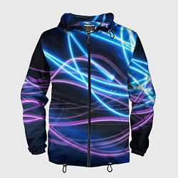 Ветровка с капюшоном мужская Неоновая абстракция на темном, цвет: 3D-черный