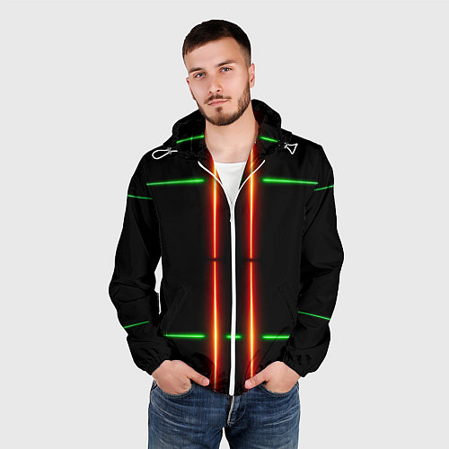 Мужская ветровка Neon green black red line / 3D-Белый – фото 3