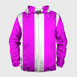 Ветровка с капюшоном мужская Color white pink line, цвет: 3D-белый