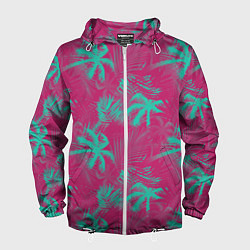 Ветровка с капюшоном мужская Palm pink light blue, цвет: 3D-белый