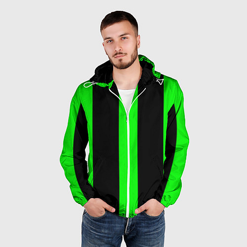 Мужская ветровка Color green black lines / 3D-Белый – фото 3